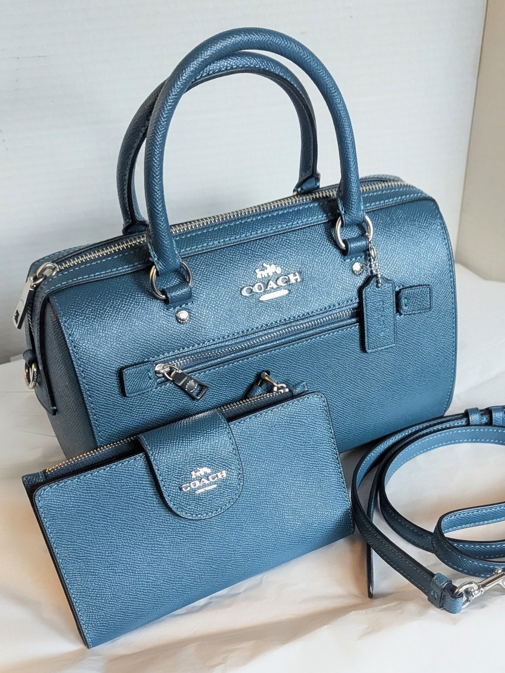 Coach Rowan Satchel with Matching Wallet Set Satchel in Dark Teal Like New